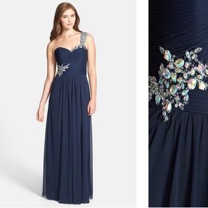 Beaded One Shoulder Jersey Gown